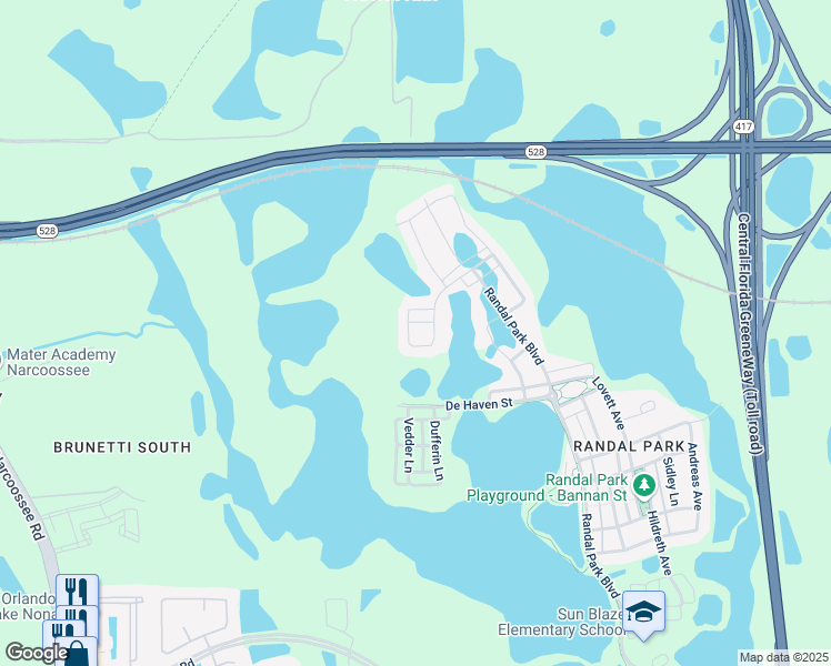 map of restaurants, bars, coffee shops, grocery stores, and more near 8260 Lott Avenue in Orlando