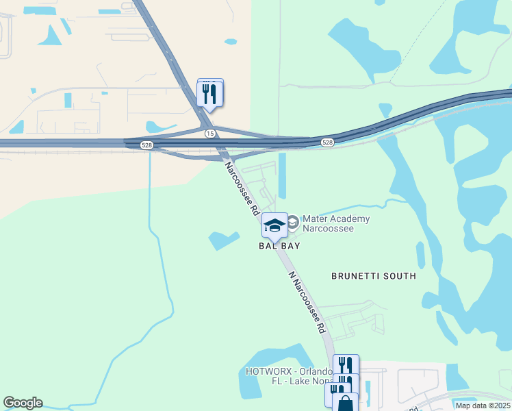 map of restaurants, bars, coffee shops, grocery stores, and more near 8361 Narcoossee Road in Orlando