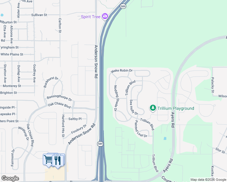 map of restaurants, bars, coffee shops, grocery stores, and more near 14132 Wake Robin Drive in Brooksville