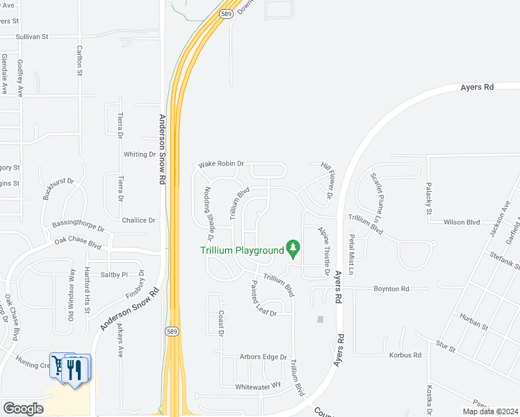 map of restaurants, bars, coffee shops, grocery stores, and more near 946 Glory Lily Court in Brooksville