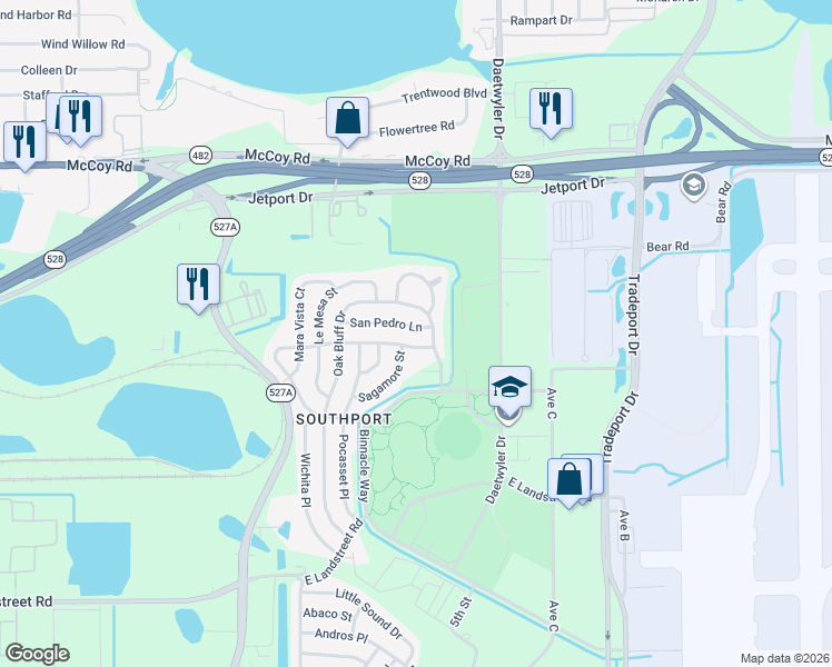 map of restaurants, bars, coffee shops, grocery stores, and more near 3255 Oak Bluff Drive in Orlando