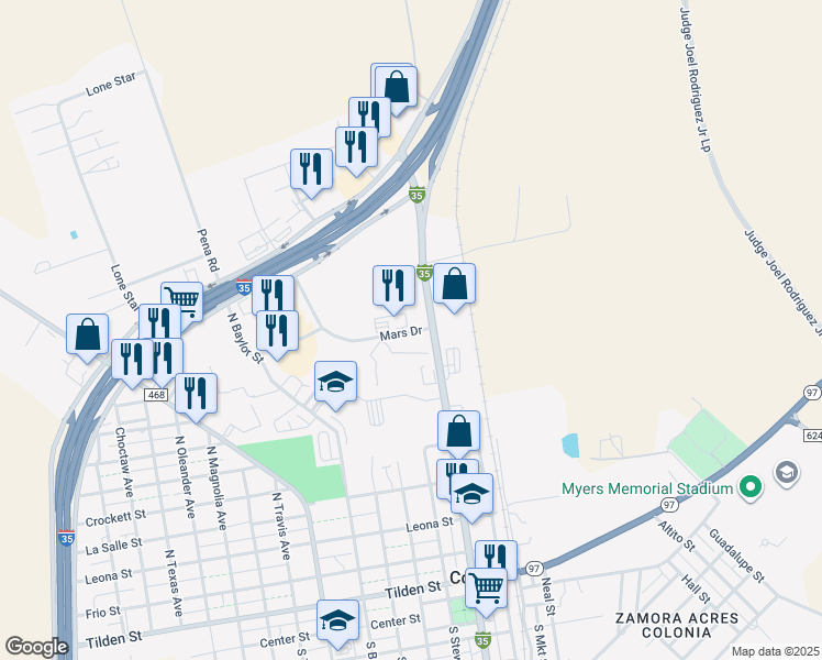 map of restaurants, bars, coffee shops, grocery stores, and more near 601-899 Interstate 35C Business in Cotulla