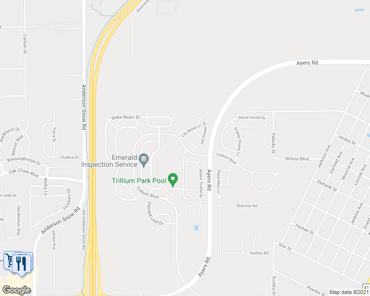 map of restaurants, bars, coffee shops, grocery stores, and more near 2043 Trillium Boulevard in Brooksville