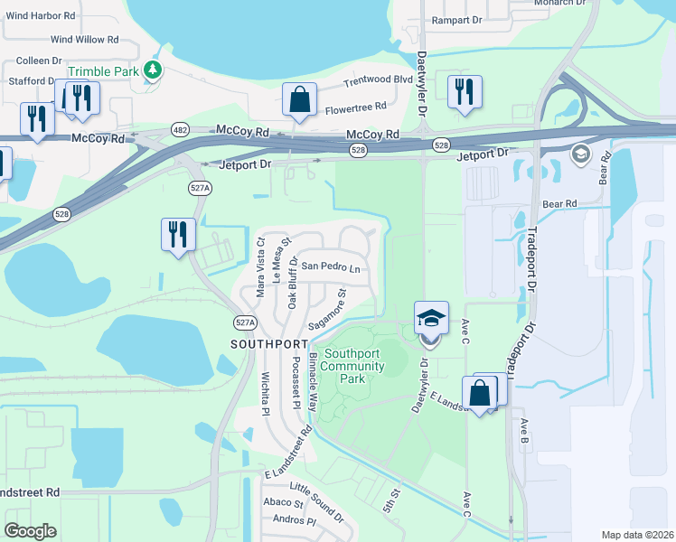 map of restaurants, bars, coffee shops, grocery stores, and more near 3150 San Pedro Lane in Orlando