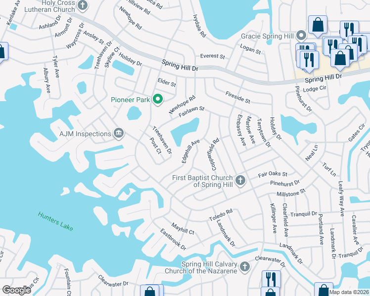 map of restaurants, bars, coffee shops, grocery stores, and more near 549 Edgehill Avenue in Spring Hill