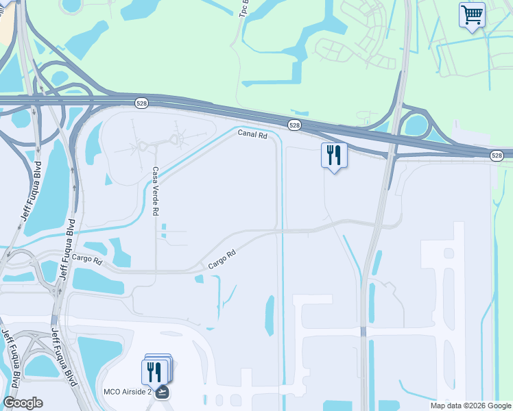 map of restaurants, bars, coffee shops, grocery stores, and more near Canal Road in Orlando