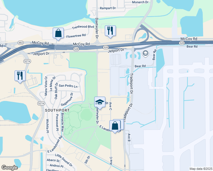 map of restaurants, bars, coffee shops, grocery stores, and more near 8385 Daetwyler Drive in Orlando