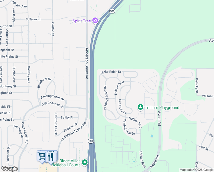 map of restaurants, bars, coffee shops, grocery stores, and more near 993 Nodding Shade Drive in Brooksville