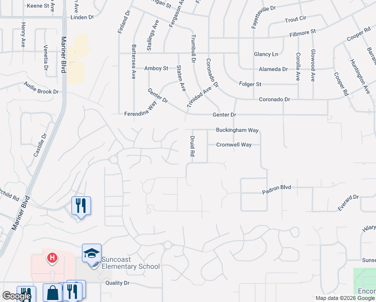 map of restaurants, bars, coffee shops, grocery stores, and more near 1005 Druid Road in Spring Hill