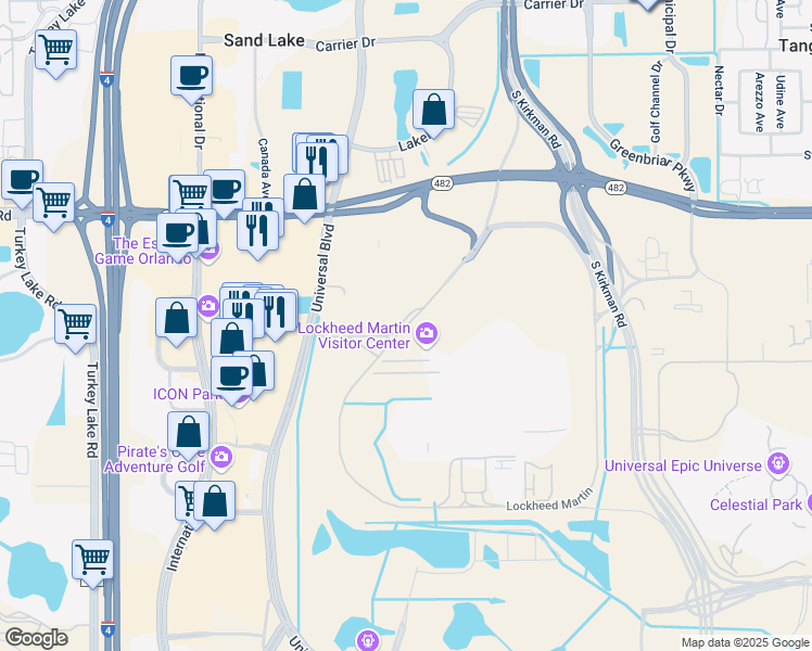 map of restaurants, bars, coffee shops, grocery stores, and more near W Perimeter Rd in Orlando