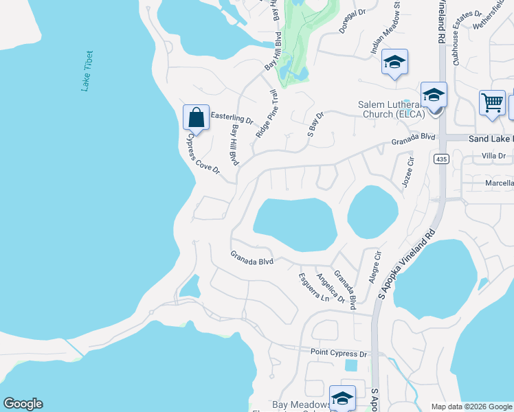 map of restaurants, bars, coffee shops, grocery stores, and more near 8129 Granada Boulevard in Orlando