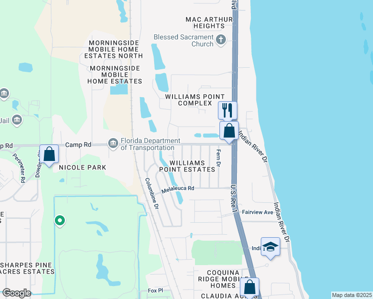 map of restaurants, bars, coffee shops, grocery stores, and more near 7000 Birch Drive in Cocoa