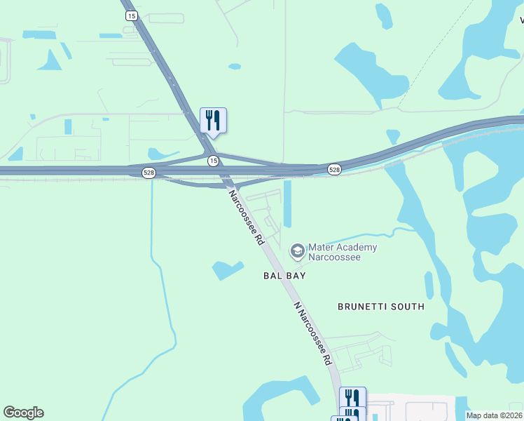map of restaurants, bars, coffee shops, grocery stores, and more near 8385 Narcoossee Road in Orlando