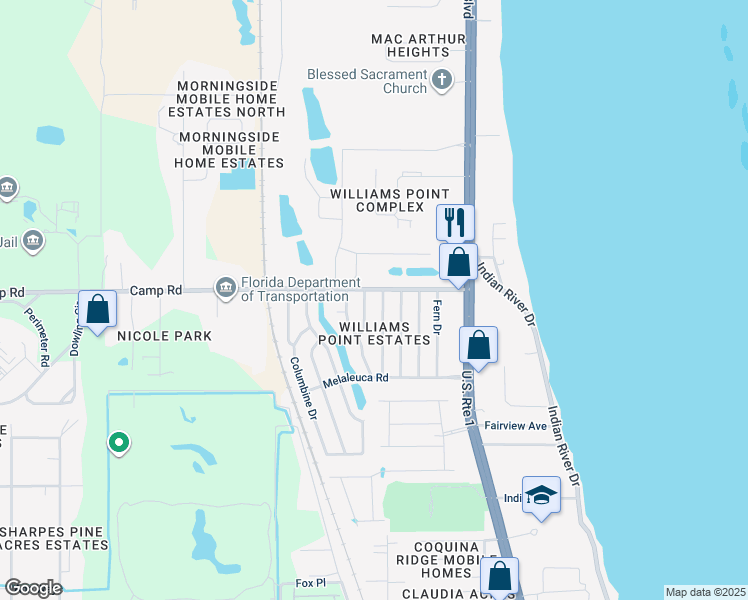 map of restaurants, bars, coffee shops, grocery stores, and more near 7000 Birch Drive in Cocoa