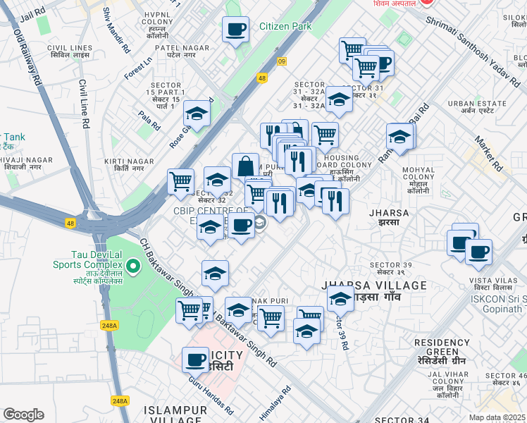 map of restaurants, bars, coffee shops, grocery stores, and more near 10 Institutional Area in Gurgaon
