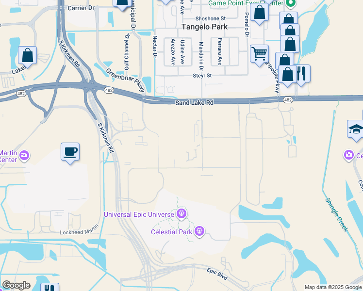 map of restaurants, bars, coffee shops, grocery stores, and more near 4700 West Sand Lake Road in Orlando