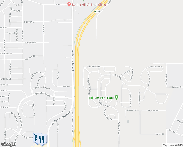 map of restaurants, bars, coffee shops, grocery stores, and more near 1072 Nodding Shade Drive in Brooksville
