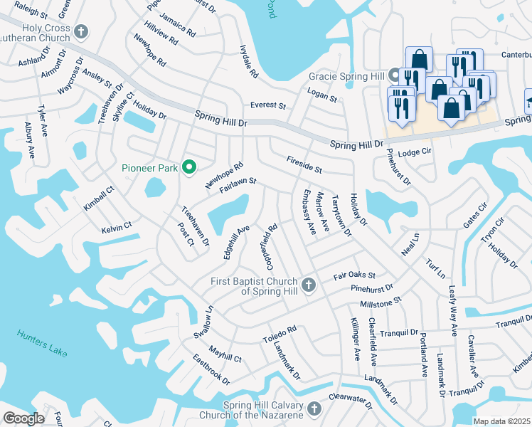 map of restaurants, bars, coffee shops, grocery stores, and more near 1075 Stillwater Avenue in Spring Hill