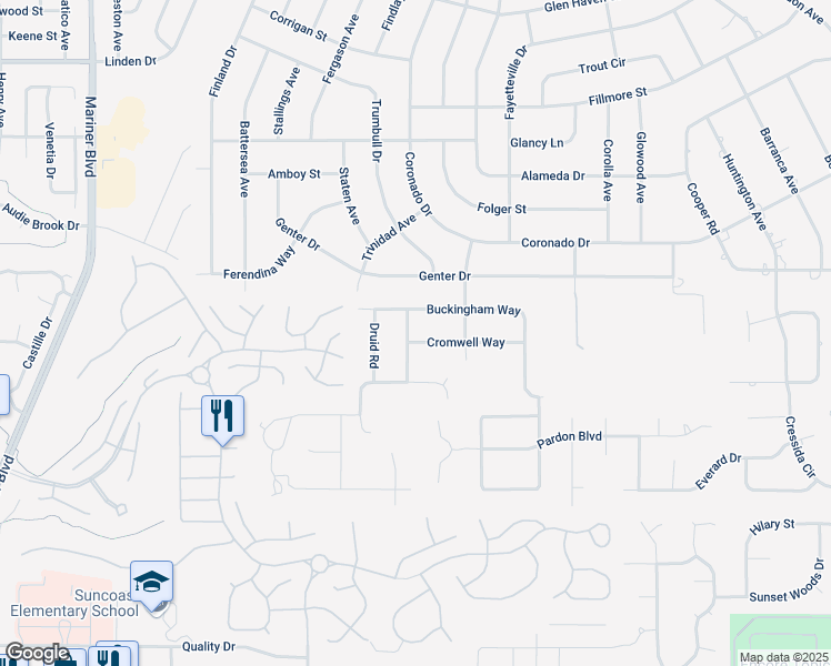 map of restaurants, bars, coffee shops, grocery stores, and more near 11482 Buckingham Way in Spring Hill