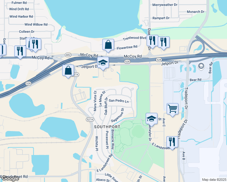 map of restaurants, bars, coffee shops, grocery stores, and more near 8222 Le Mesa Street in Orlando
