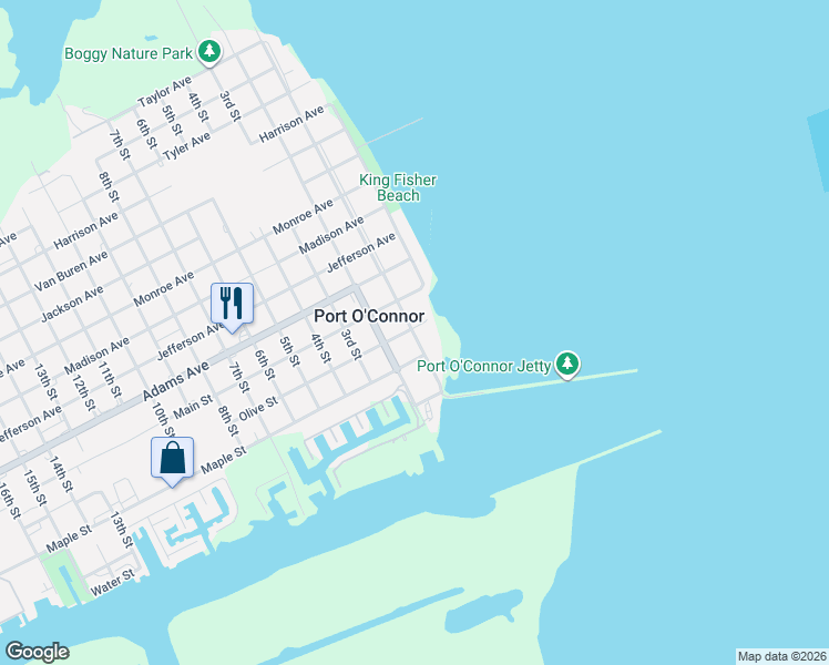 map of restaurants, bars, coffee shops, grocery stores, and more near 306 Washington Boulevard in Port O'Connor
