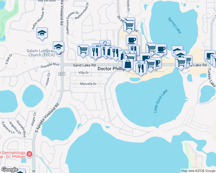 map of restaurants, bars, coffee shops, grocery stores, and more near 8003 Marcella Drive in Orlando