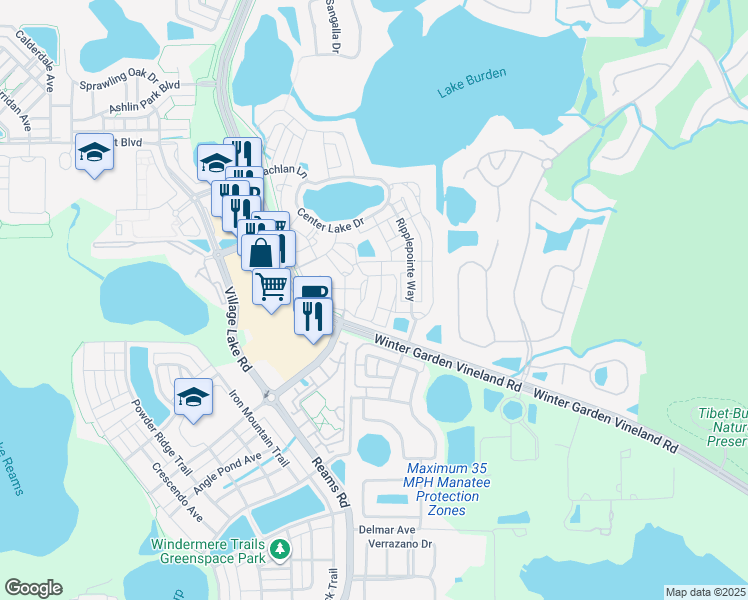 map of restaurants, bars, coffee shops, grocery stores, and more near 8265 Maritime Flag Street in Windermere