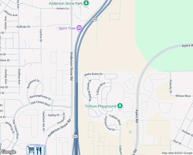 map of restaurants, bars, coffee shops, grocery stores, and more near 14460 Wake Robin Drive in Brooksville
