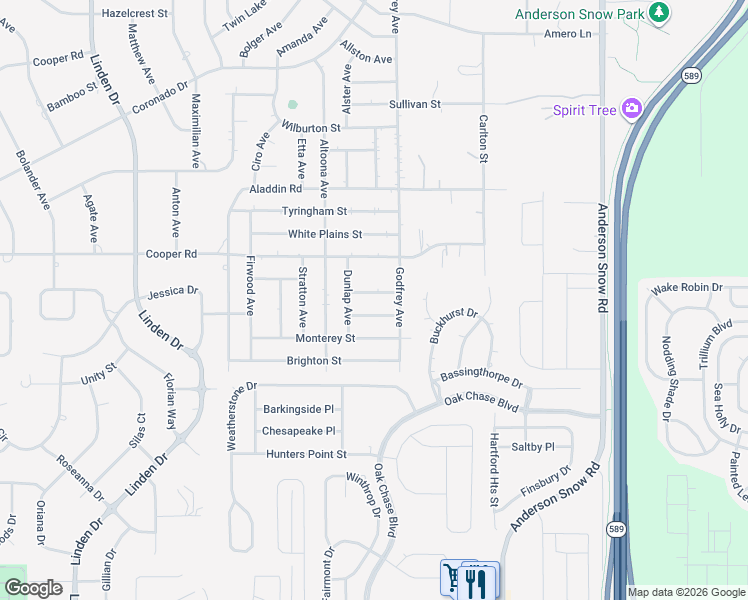 map of restaurants, bars, coffee shops, grocery stores, and more near 14052 Gregory Street in Spring Hill