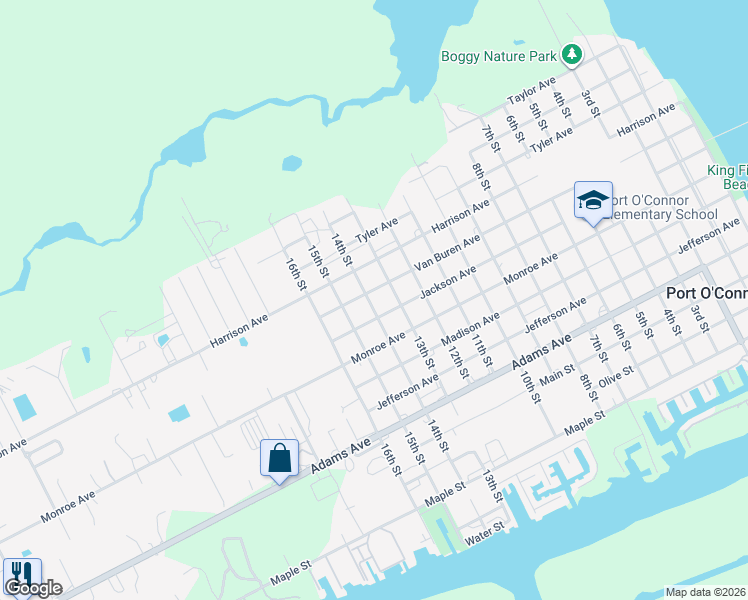 map of restaurants, bars, coffee shops, grocery stores, and more near 510 14th Street in Port O'Connor