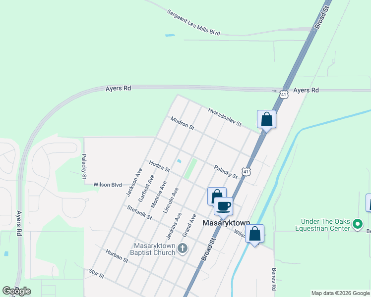 map of restaurants, bars, coffee shops, grocery stores, and more near 1064 Monroe Avenue in Masaryktown