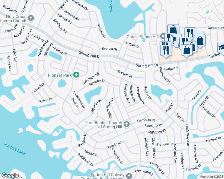 map of restaurants, bars, coffee shops, grocery stores, and more near 1075 Stillwater Avenue in Spring Hill