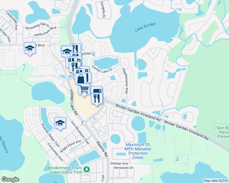 map of restaurants, bars, coffee shops, grocery stores, and more near 8271 Maritime Flag Street in Windermere