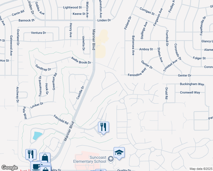 map of restaurants, bars, coffee shops, grocery stores, and more near 11167 Westerly Drive in Spring Hill