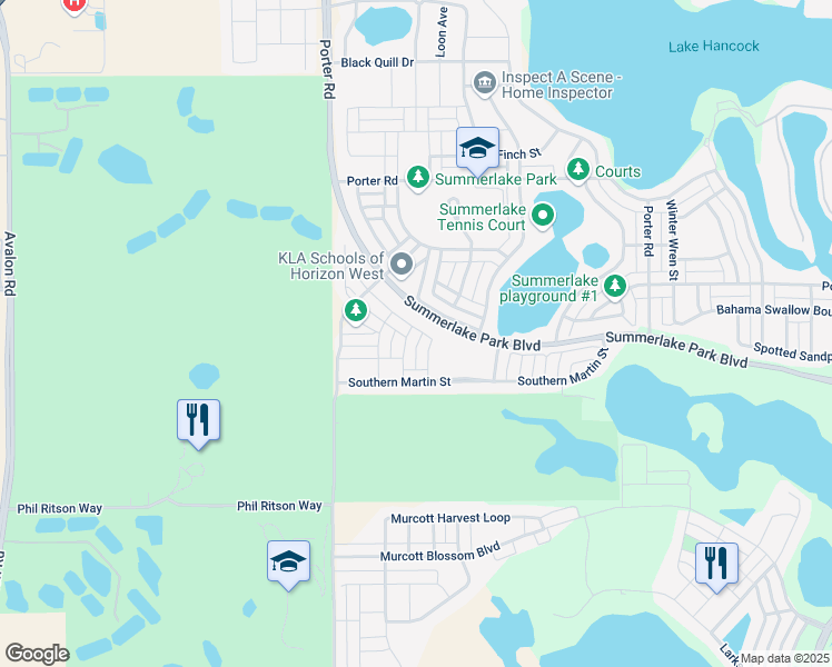 map of restaurants, bars, coffee shops, grocery stores, and more near 8180 Gray Kingbird Dr in Winter Garden