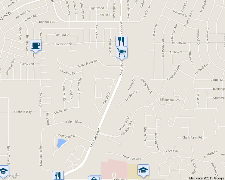 map of restaurants, bars, coffee shops, grocery stores, and more near 1054 Castille Drive in Spring Hill