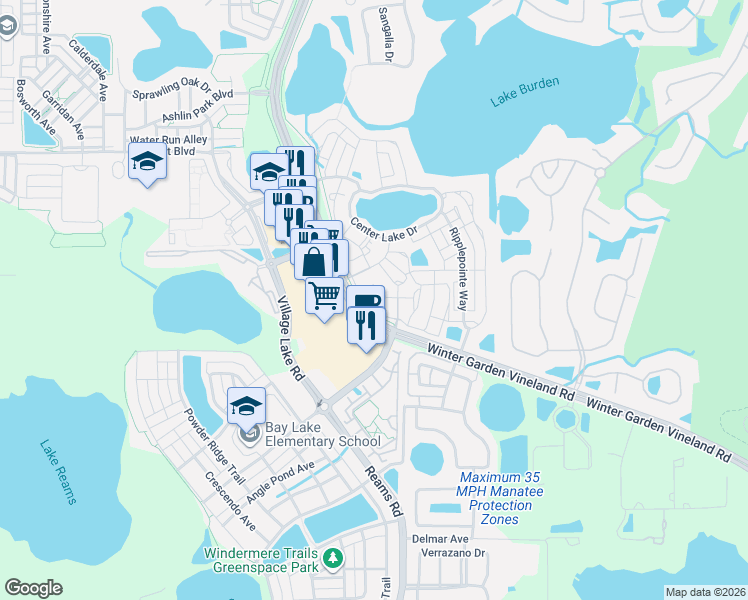 map of restaurants, bars, coffee shops, grocery stores, and more near 8179 Maritime Flag Street in Windermere