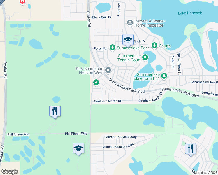 map of restaurants, bars, coffee shops, grocery stores, and more near 8180 Gray Kingbird Dr in Winter Garden