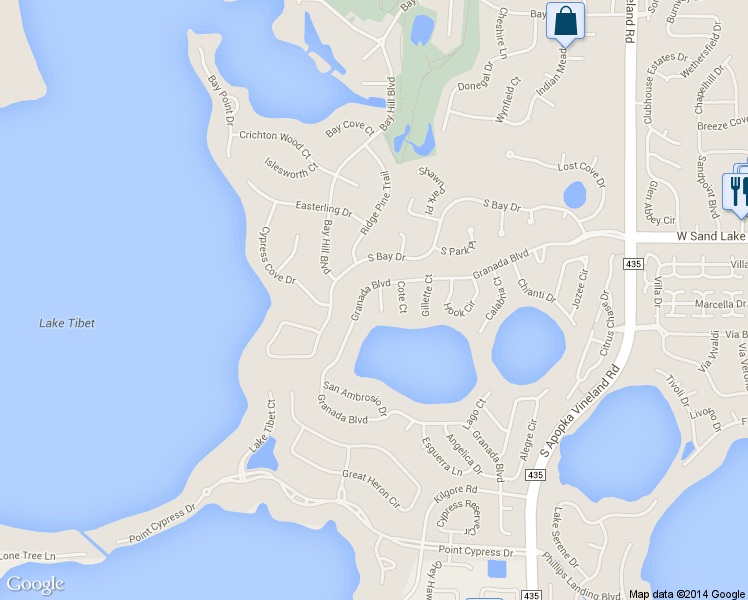 map of restaurants, bars, coffee shops, grocery stores, and more near 8017 Granada Boulevard in Orlando