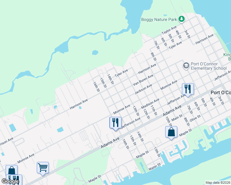map of restaurants, bars, coffee shops, grocery stores, and more near 510 14th Street in Port O'Connor