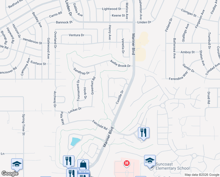 map of restaurants, bars, coffee shops, grocery stores, and more near 10428 Casa Grande Circle in Spring Hill