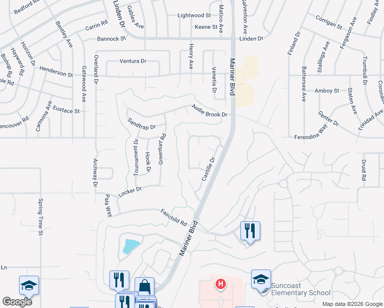 map of restaurants, bars, coffee shops, grocery stores, and more near 10428 Casa Grande Circle in Spring Hill