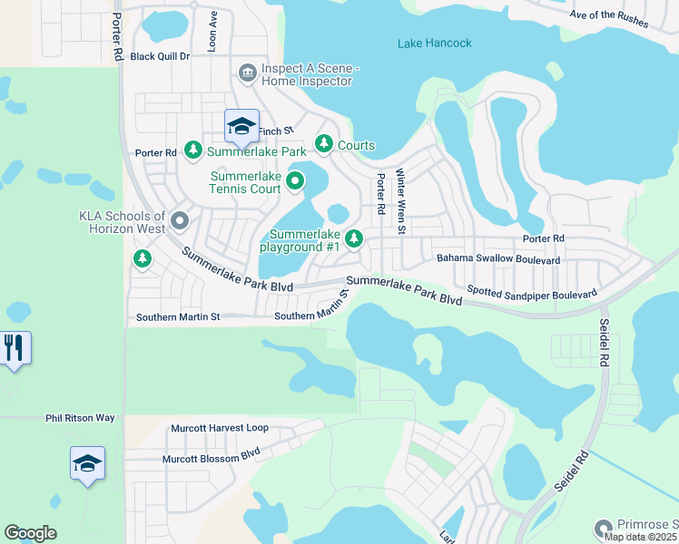 map of restaurants, bars, coffee shops, grocery stores, and more near 15124 Wild Lime Lane in Winter Garden
