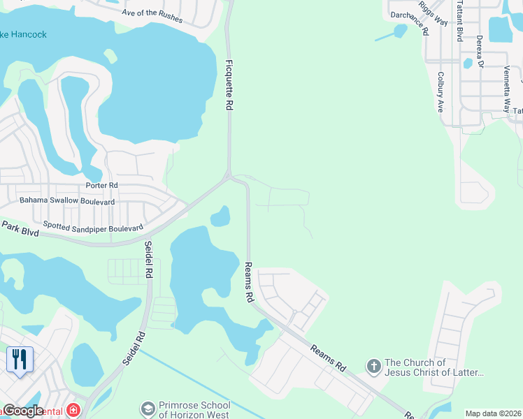 map of restaurants, bars, coffee shops, grocery stores, and more near 14231 Reams Road in Windermere