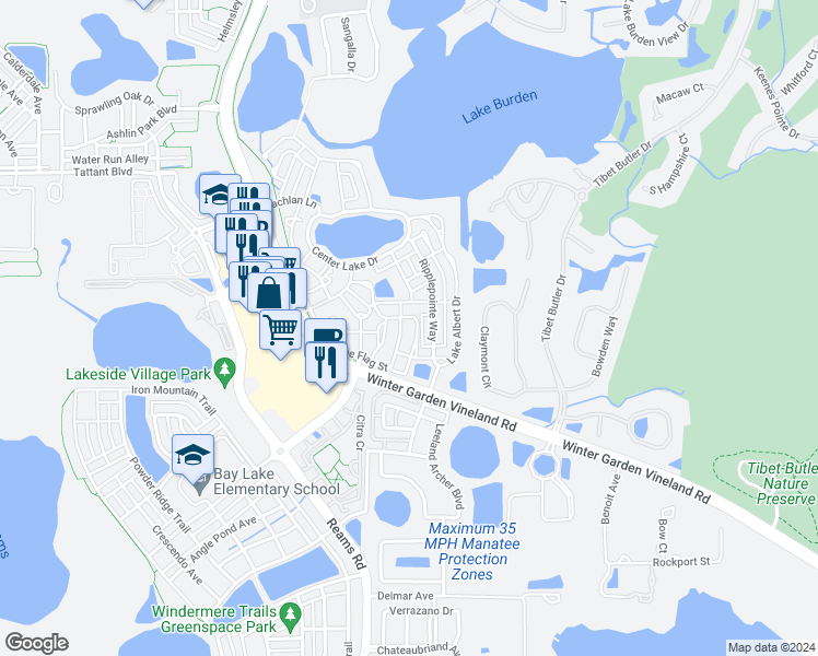 map of restaurants, bars, coffee shops, grocery stores, and more near 8271 Maritime Flag Street in Windermere