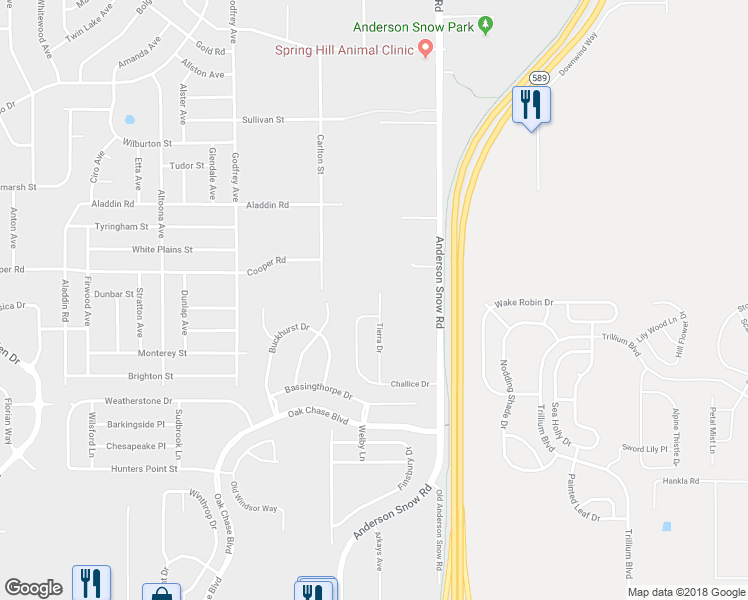 map of restaurants, bars, coffee shops, grocery stores, and more near 685 Tierra Drive in Spring Hill