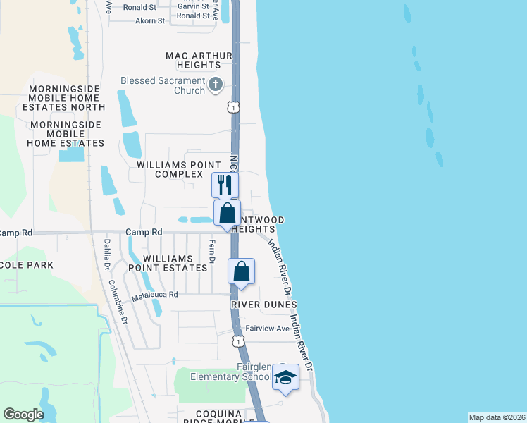 map of restaurants, bars, coffee shops, grocery stores, and more near 4650 Brentwood Drive in Cocoa