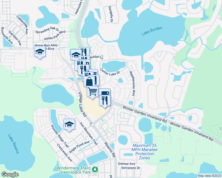 map of restaurants, bars, coffee shops, grocery stores, and more near 8168 Boat Hook Loop in Windermere