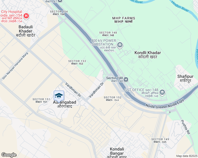 map of restaurants, bars, coffee shops, grocery stores, and more near Noida-Greater Noida Expressway in Noida