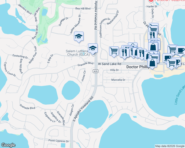 map of restaurants, bars, coffee shops, grocery stores, and more near 8110 Citrus Chase Drive in Orlando
